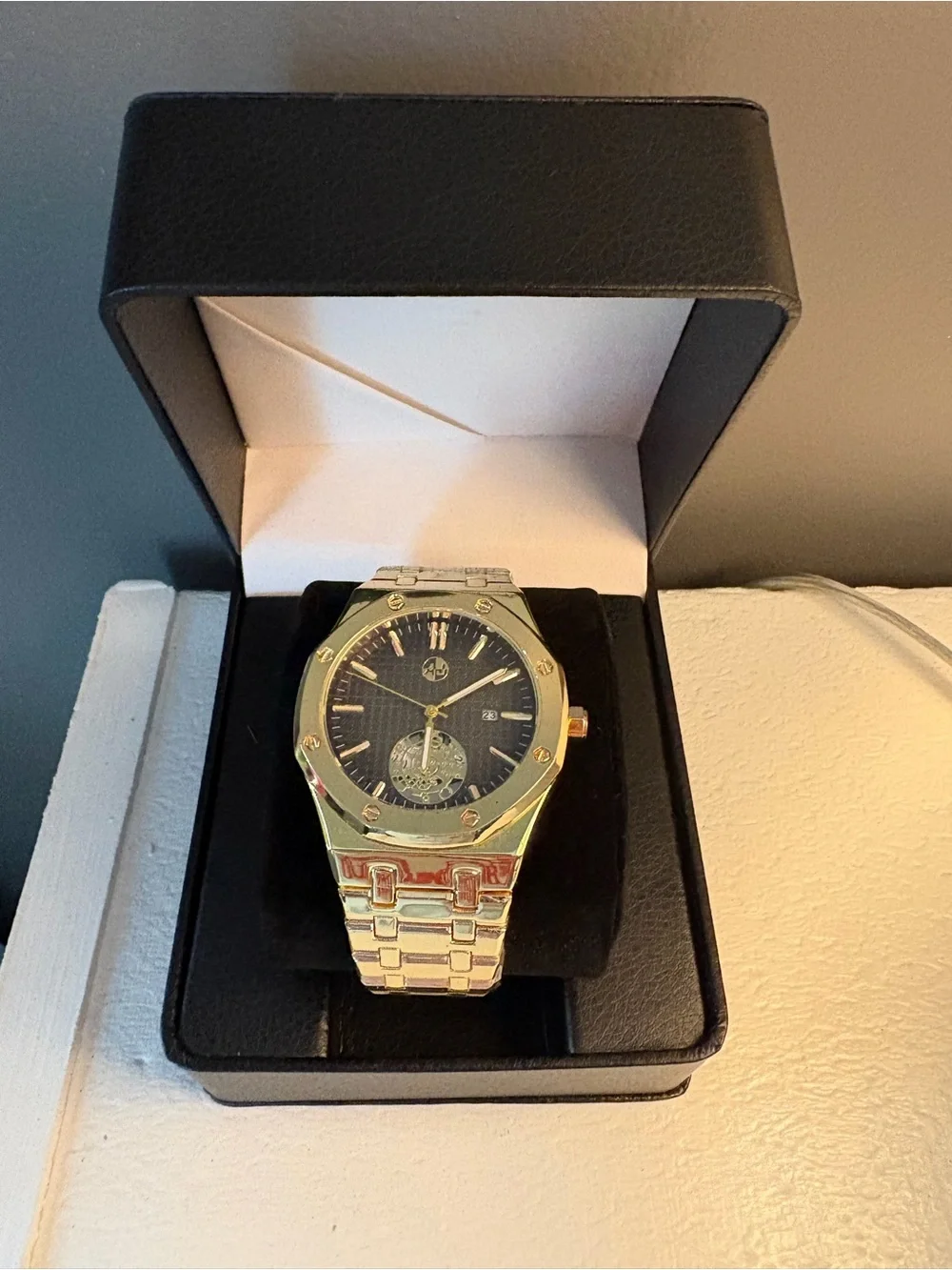 AJ Brand Gold Tone Men's Automatic Watch with Black Dial
